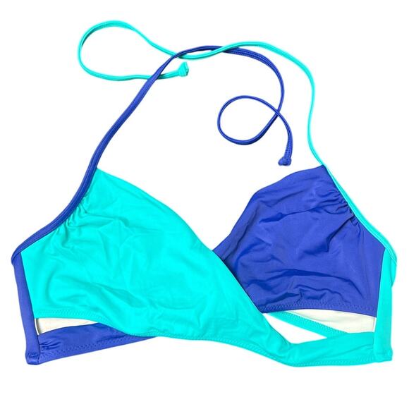 Pink Victoria Secret Block Wrap Size Large Women Top Bikini Tie Blue - Picture 1 of 5